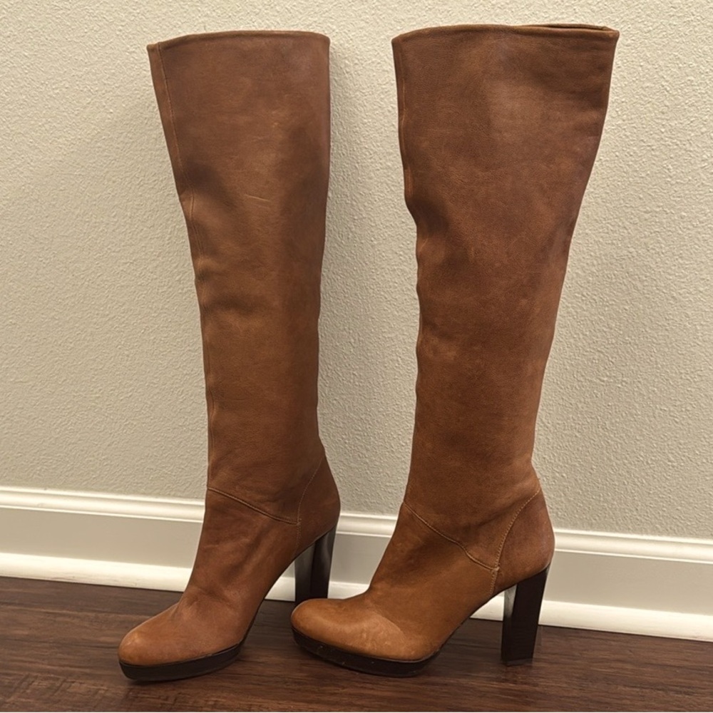 Stuart Weitzman Brown Leather Knee-High Heel Boots